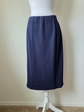 Classic Navy Stretch Textured Midi Pencil Skirt Slim Fit - Women Size Medium